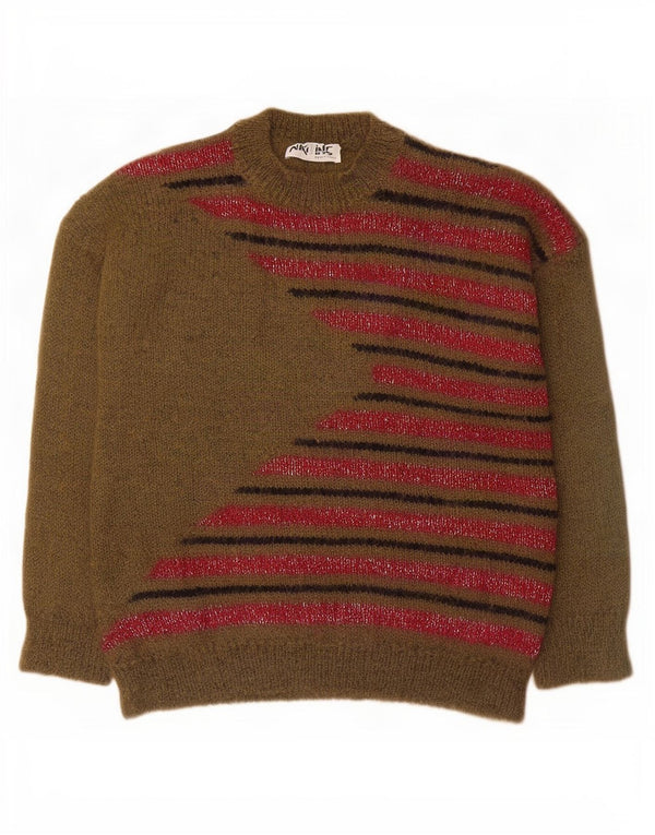 Suéter feminino Niki Line com gola redonda Reino Unido 18 XL cáqui listrado mohair