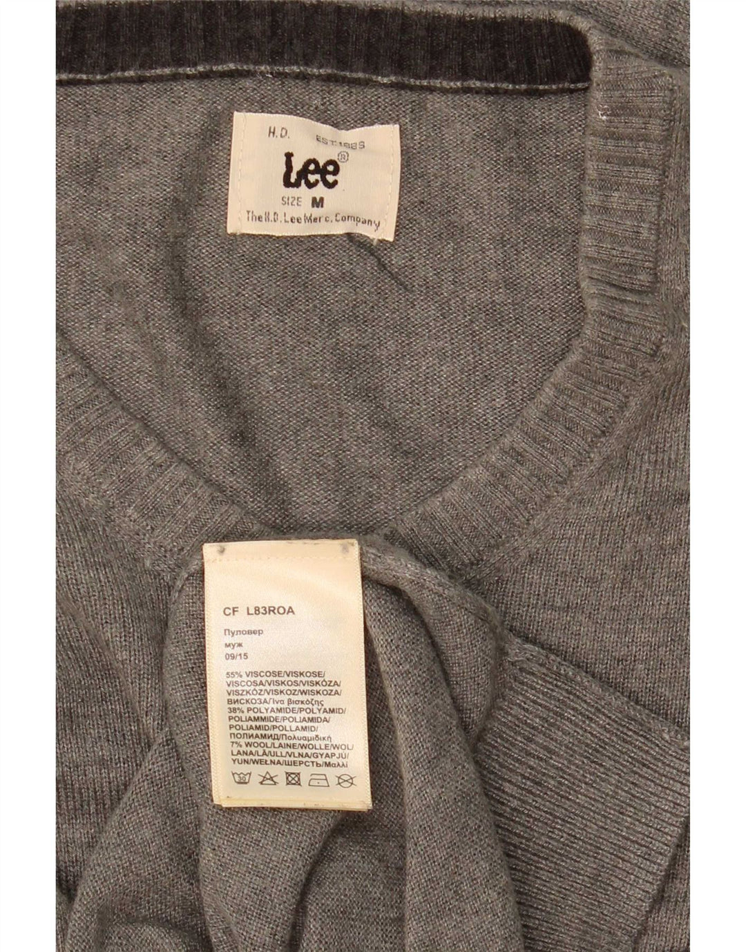 Suéter masculino Lee com decote em V, viscose manchada cinza médio