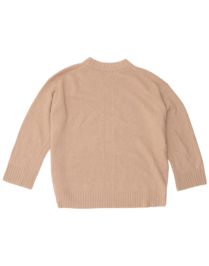 Suéter feminino Reiss com gola redonda grande, Reino Unido 10, lã bege pequena