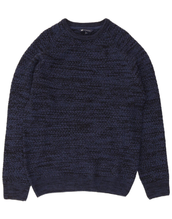 Crew Clothing Mens Barco Pescoço Jumper Suéter Grande Azul Marinho Salpicado Acrílico