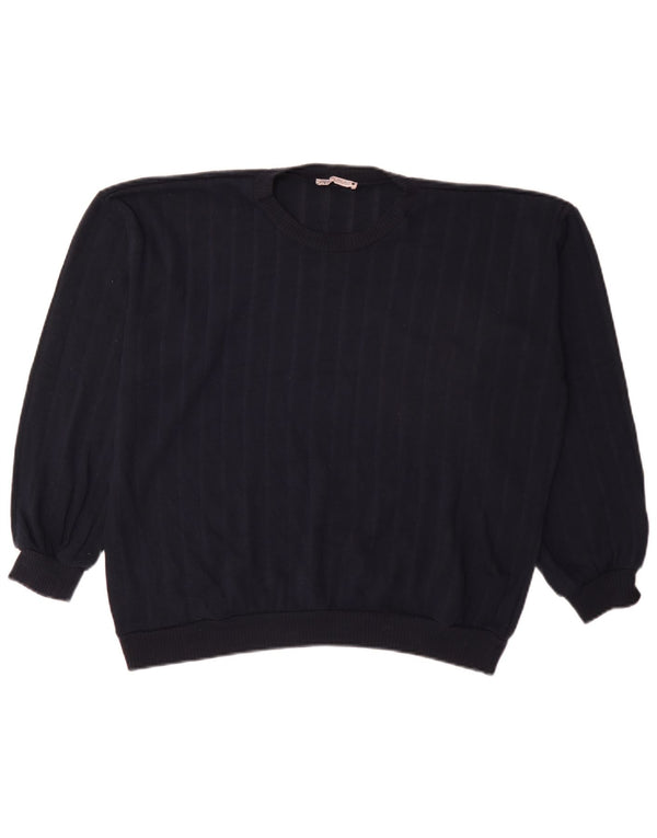 Suéter feminino Zara com gola redonda e risca de giz azul marinho pequeno Reino Unido 10