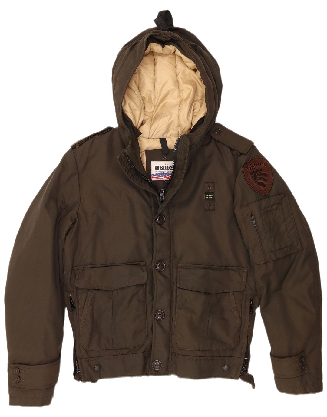 Jaqueta feminina acolchoada com capuz militar Blauer Reino Unido 14 nylon cáqui médio