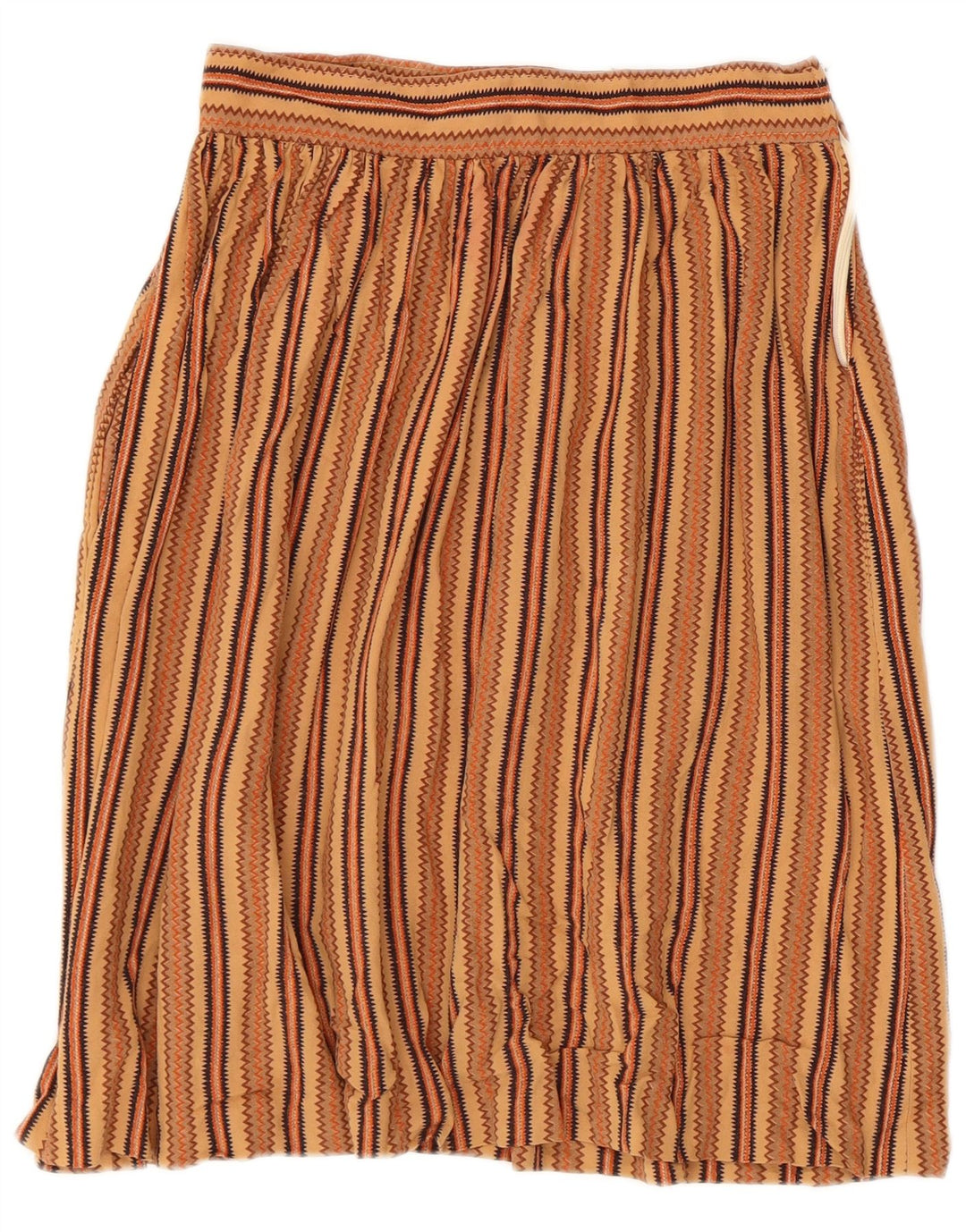 Saia plissada feminina vintage IT 44 médio W26 marrom geométrico asteca
