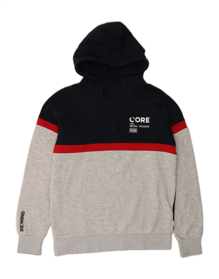 JACK & JONES Mens Hoodie Jumper Medium Navy Blue Colourblock Cotton Vintage Jack & Jones and Second-Hand Jack & Jones from Messina Hembry 