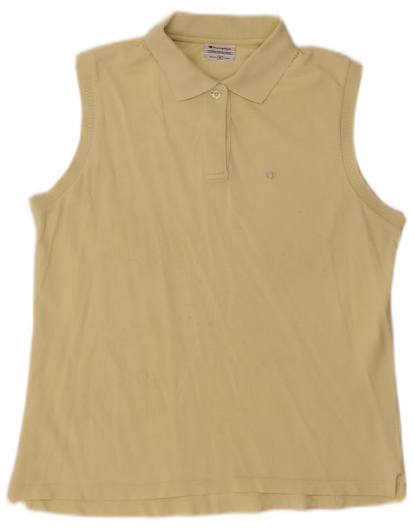 Champion Womens Sleeveless Polo Shirt UK 14 Medium Yellow Cotton