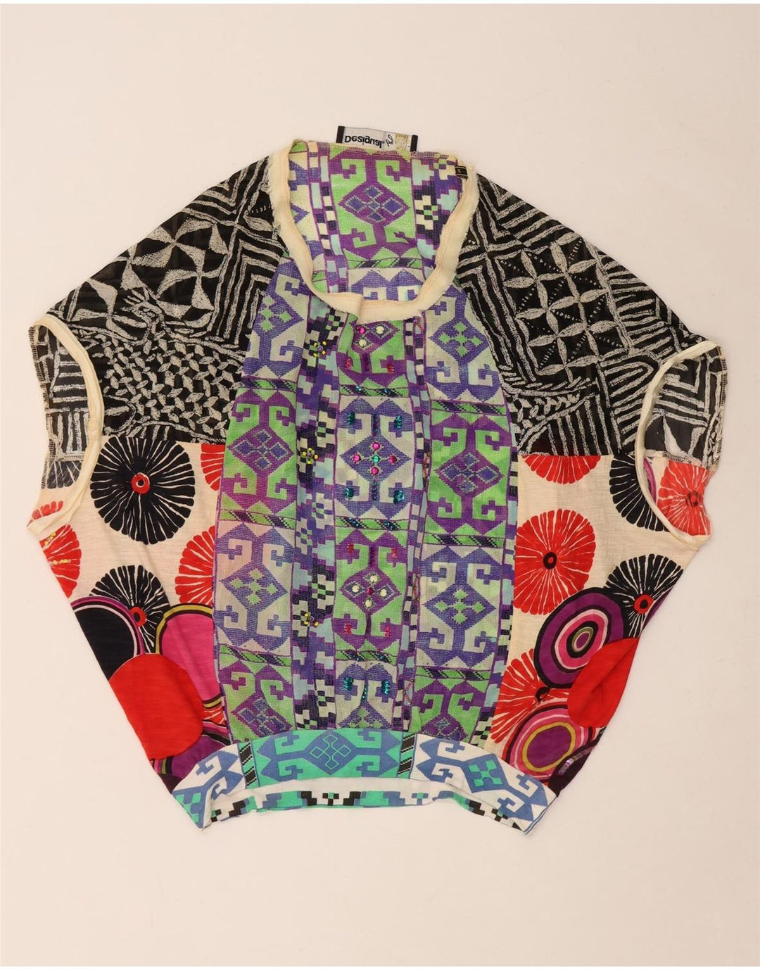 Blusa feminina Desigual UK 14 média patchwork multicolorida poliéster