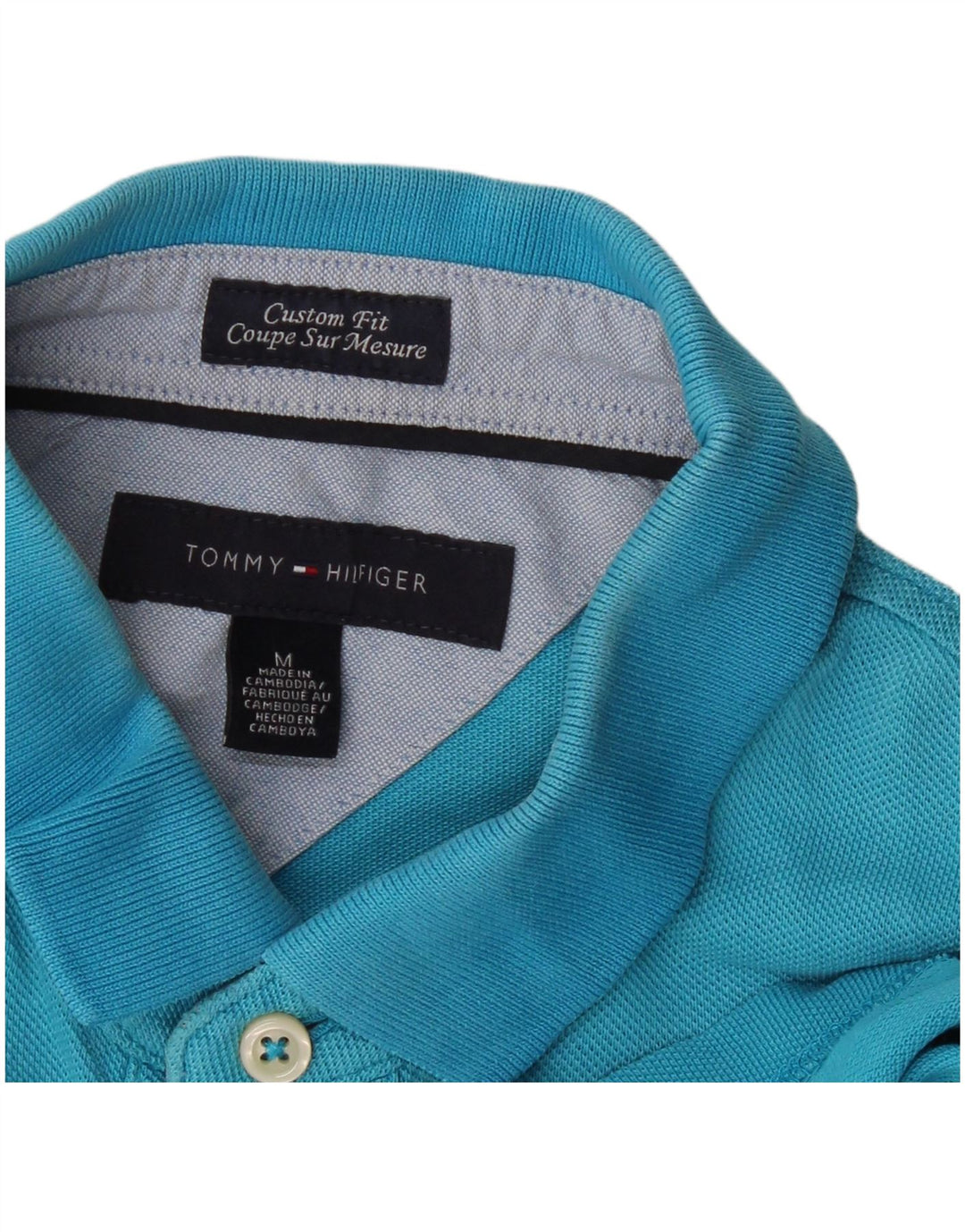 Camisa polo masculina TOMMY HILFIGER Custom Fit azul médio