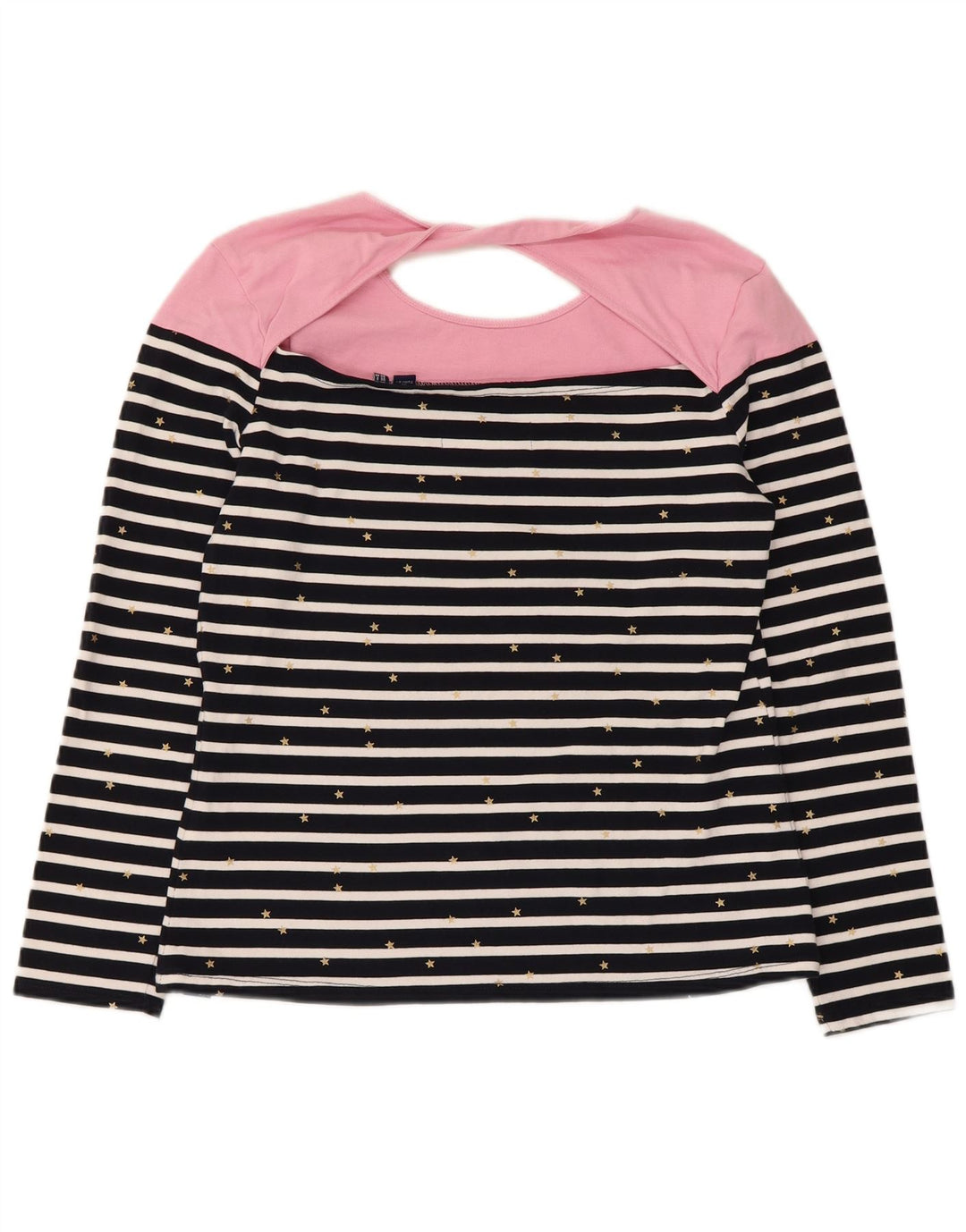 Top feminino Superdry de manga comprida UK 12 algodão listrado azul marinho médio
