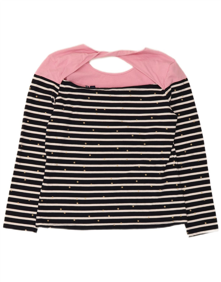 Top feminino Superdry de manga comprida UK 12 algodão listrado azul marinho médio
