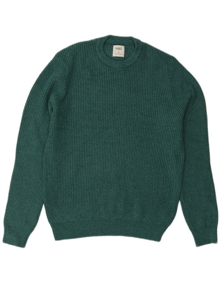 Suéter masculino Marks & Spencer com gola redonda em poliéster verde médio
