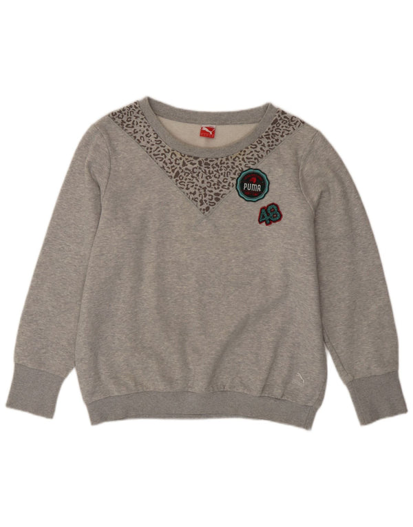 Puma moletom gráfico feminino jumper UK 16 grande cinza estampa animal