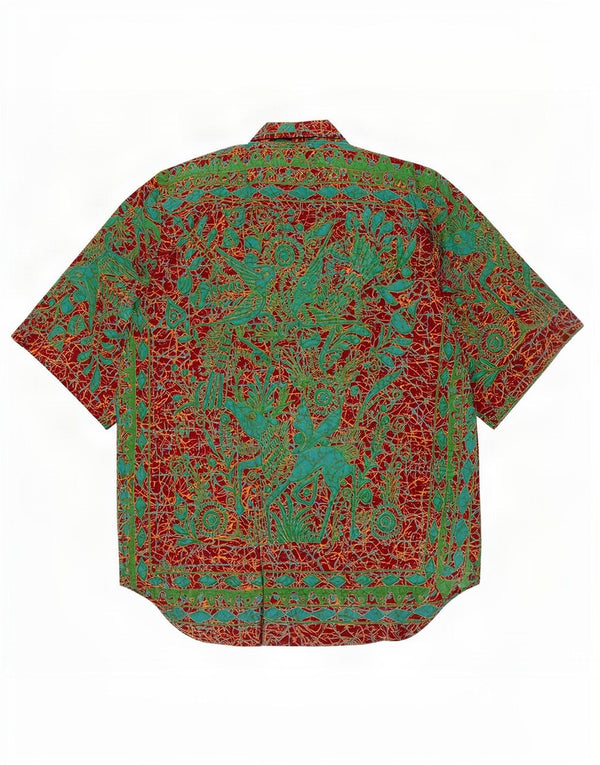 Camisa feminina vintage de manga curta com estampa UK 14 algodão multicolorido médio