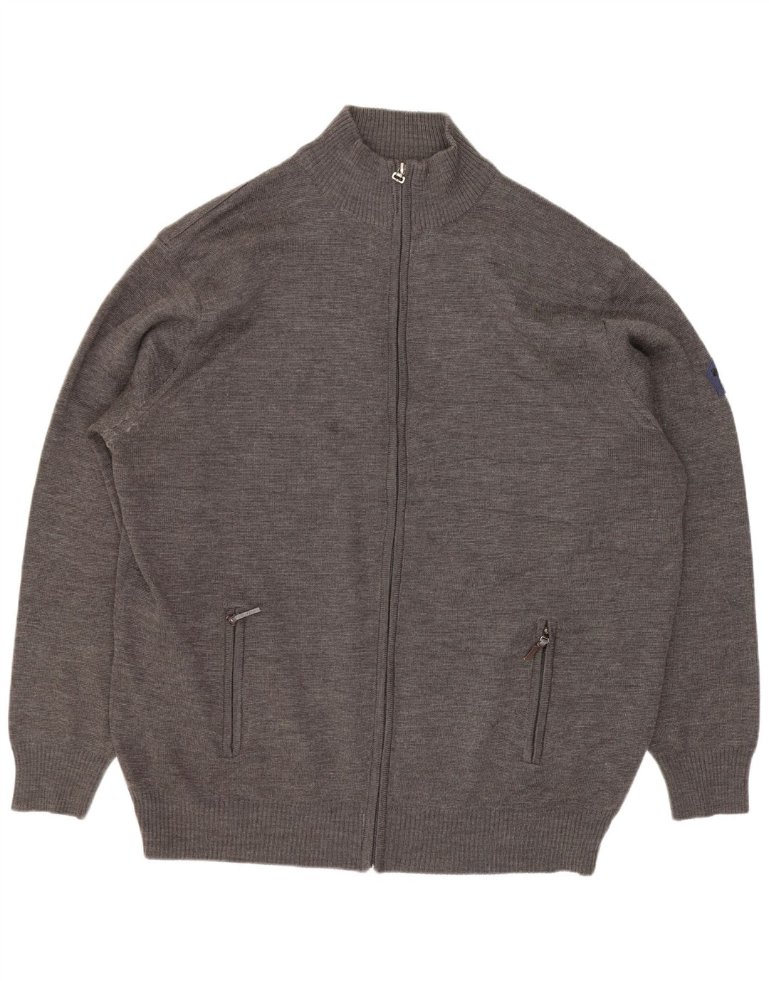 Suéter Cardigan Masculino Vintage 5XL Lã Merino Cinza