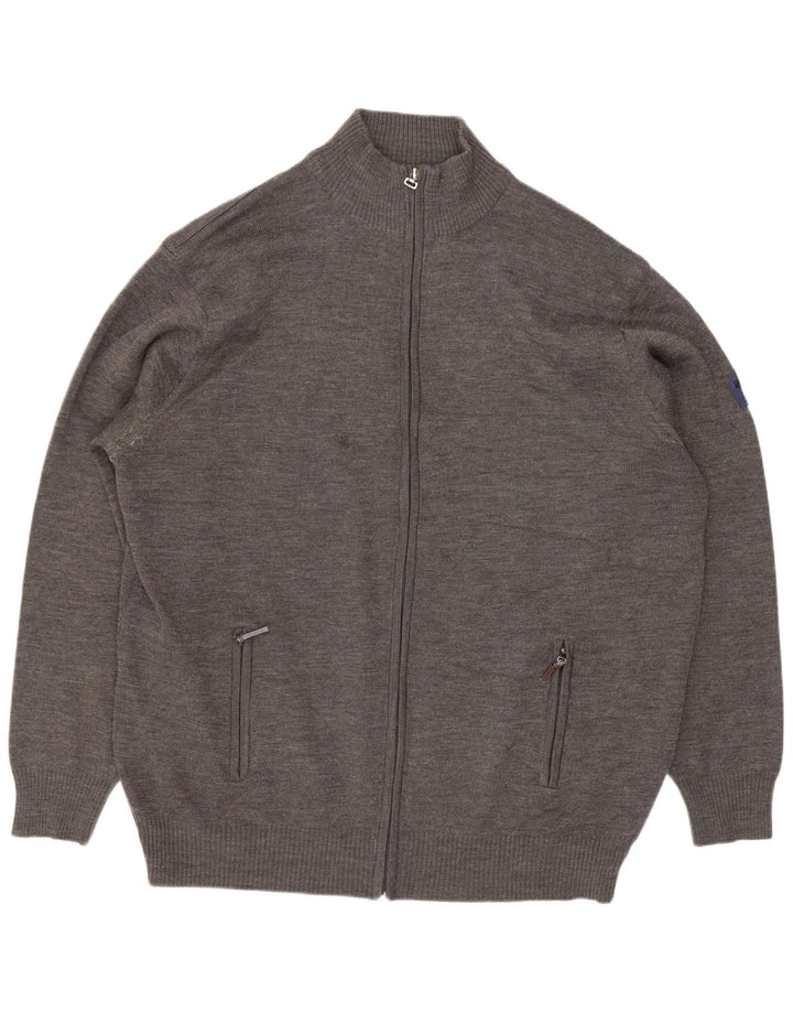 Suéter Cardigan Masculino Vintage 5XL Lã Merino Cinza