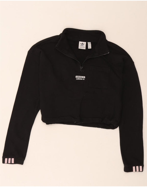 Adidas Womens Crop Zip Neck Moletom Jumper Reino Unido 10 Pequeno Preto
