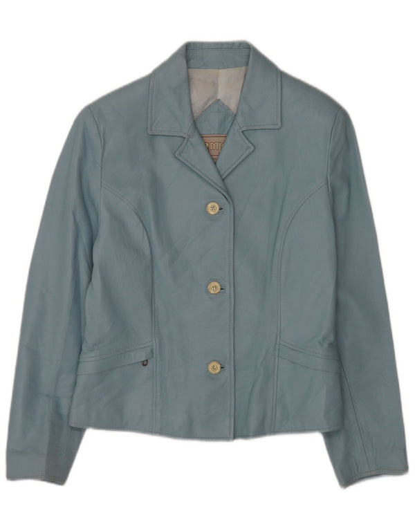 Jaqueta blazer feminina de couro com 3 botões Michel IT 42 azul médio