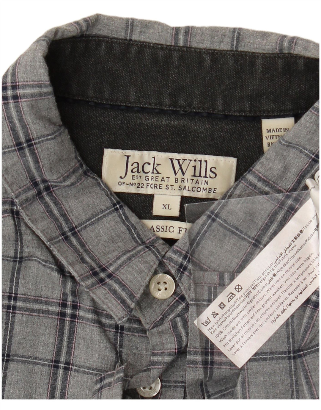 Camisa masculina Jack Wills Classic Fit XL cinza xadrez algodão