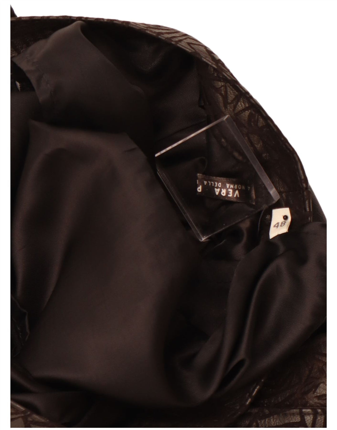 Saia feminina de couro VINTAGE W30 couro geométrico preto médio