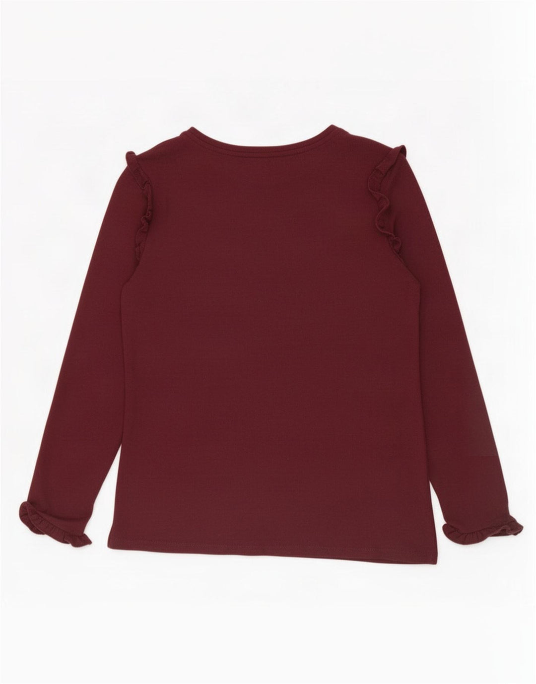 Top feminino Oasis com babados na frente e manga comprida Reino Unido 10 viscose pequena Borgonha