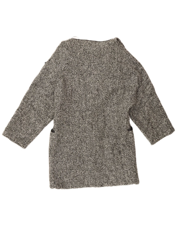 Suéter feminino Zara Longline Open Cardigan UK 10 pequeno cinza acrílico