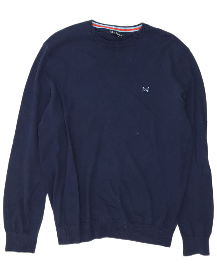 Crew Clothing Suéter masculino com gola redonda, algodão azul marinho médio