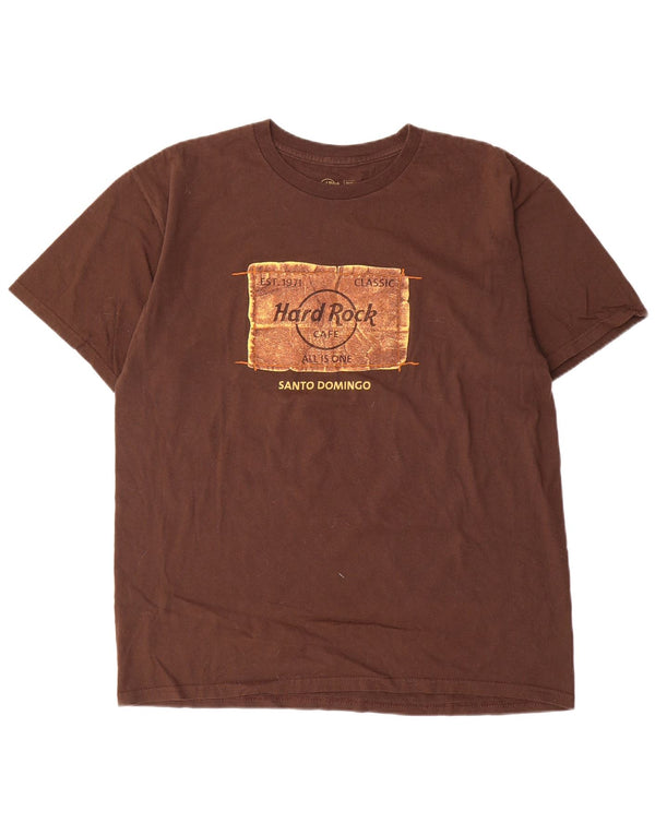 Camiseta masculina Hard Rock Cafe Santo Domingo com estampa gráfica grande de algodão marrom