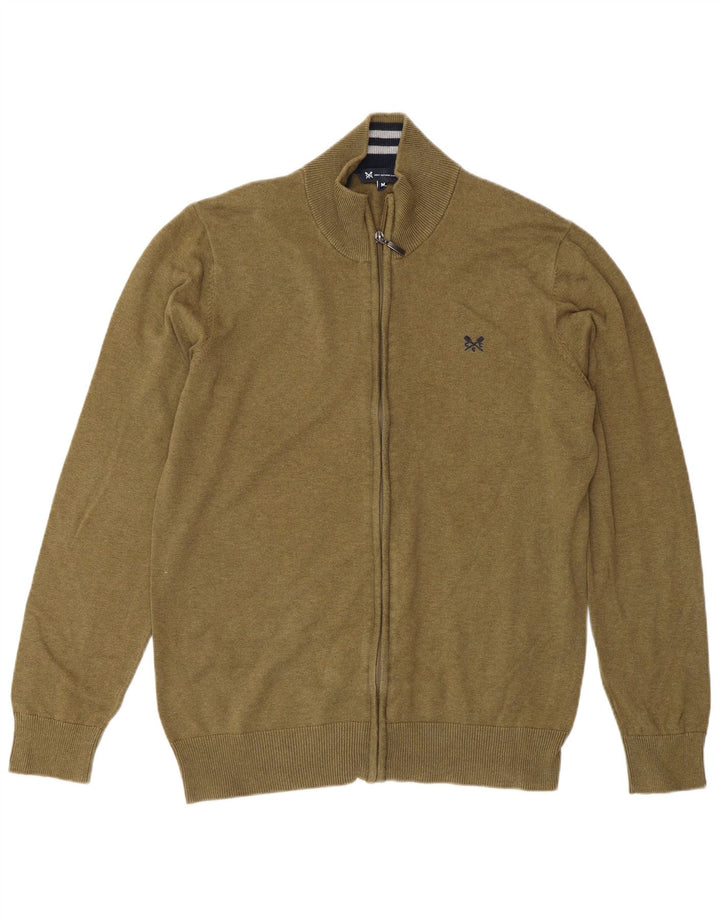 Crew Clothing Mens Cardigan Suéter Médio Algodão Cáqui