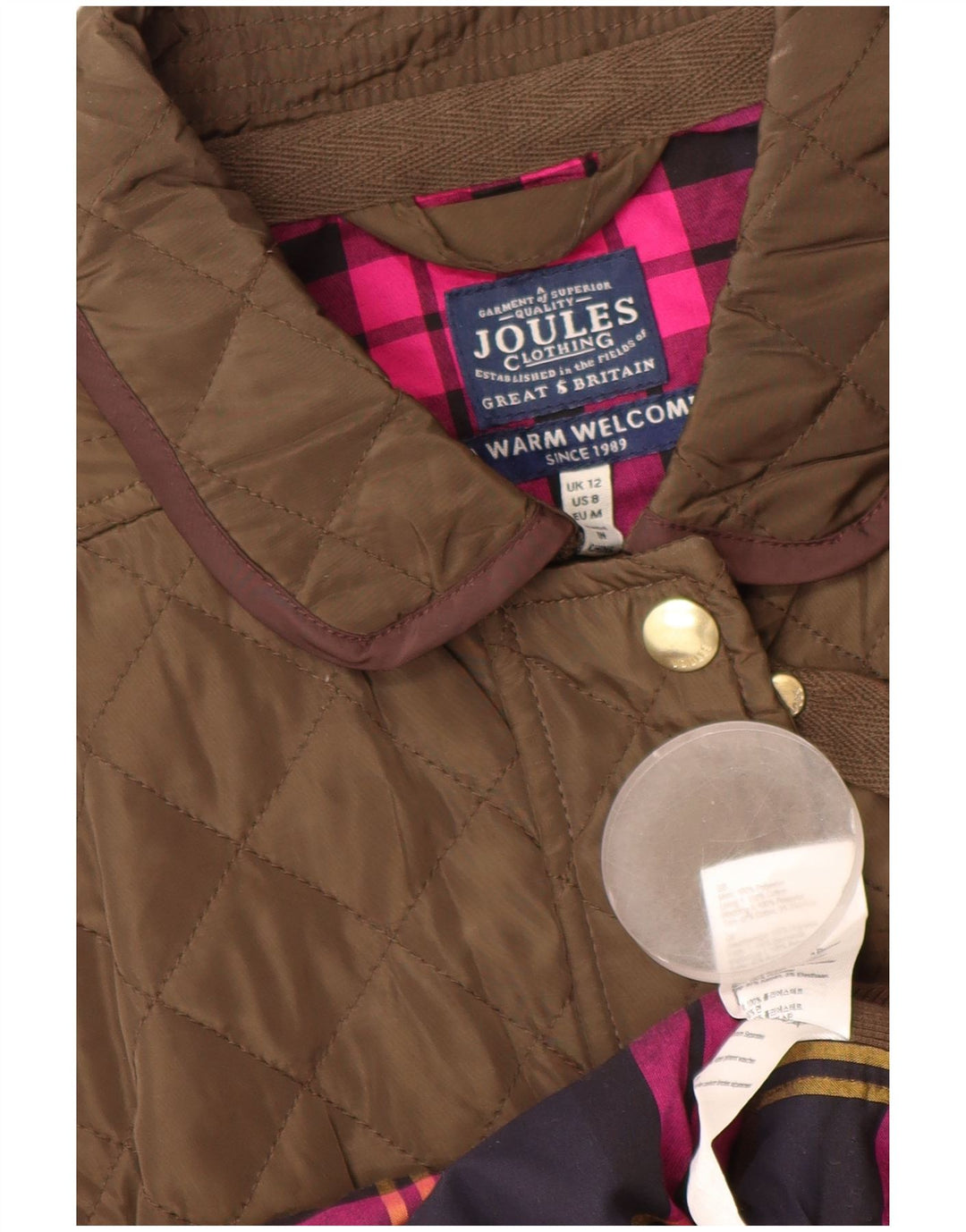 JOULES Colete acolchoado feminino UK 12 poliéster marrom médio