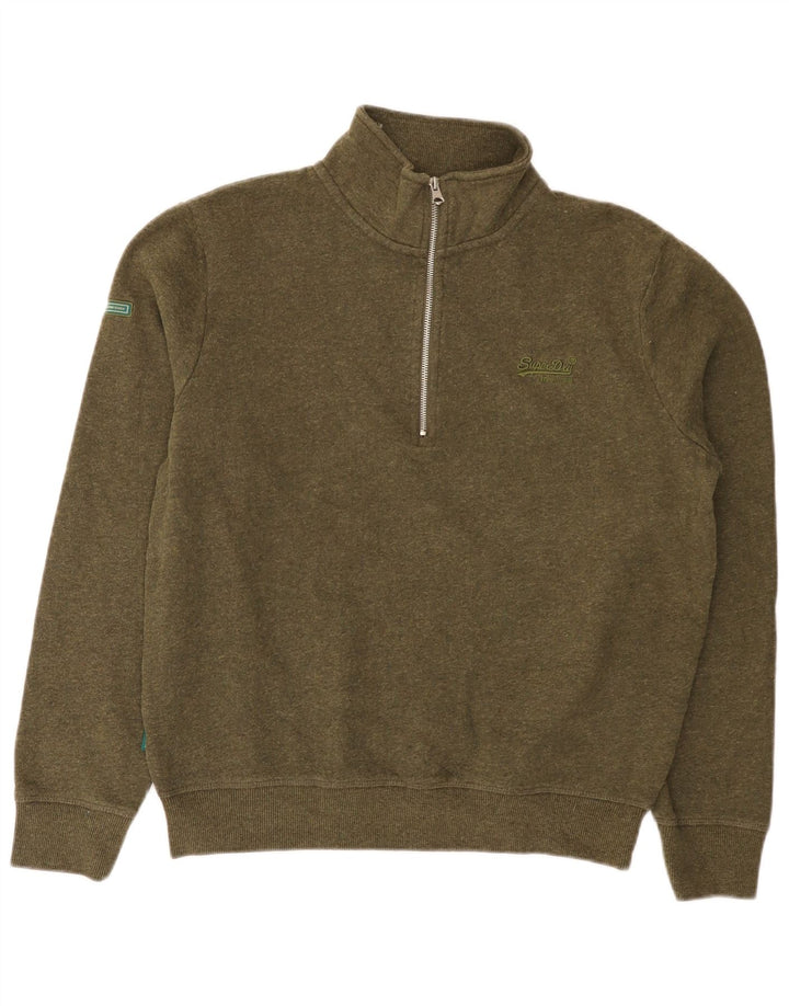 Suéter masculino Superdry com zíper e gola grande de algodão cáqui