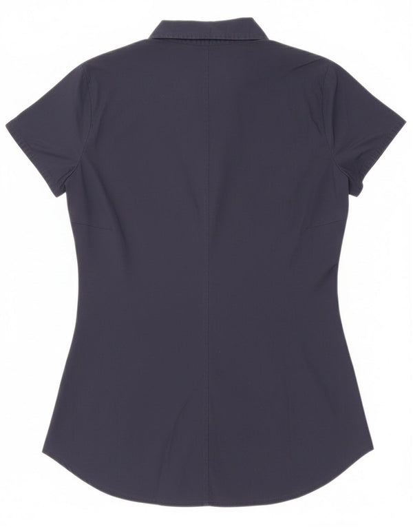 Guess Camisa feminina de manga curta UK 8 pequena algodão azul marinho