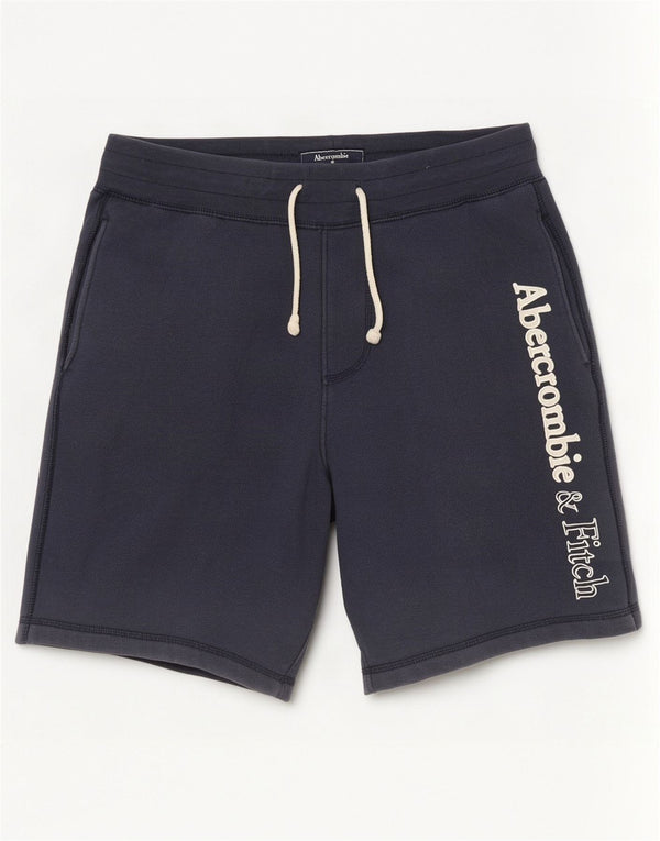 Shorts esportivos gráficos masculinos Abercrombie & Fitch pequenos algodão azul marinho
