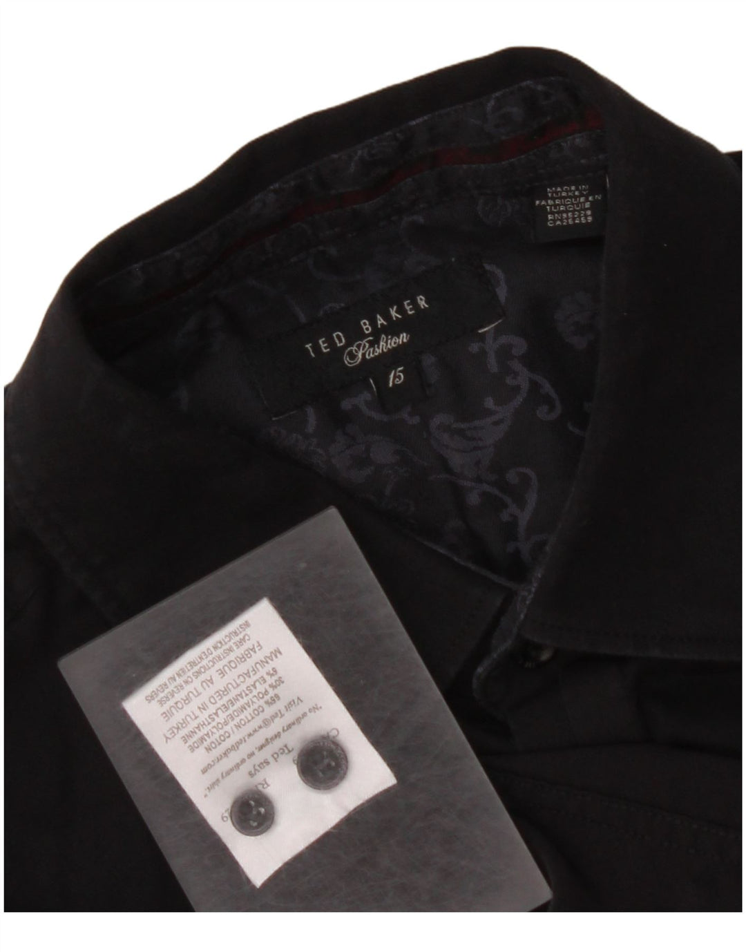 Camisa masculina TED BAKER tamanho 15 algodão preto médio