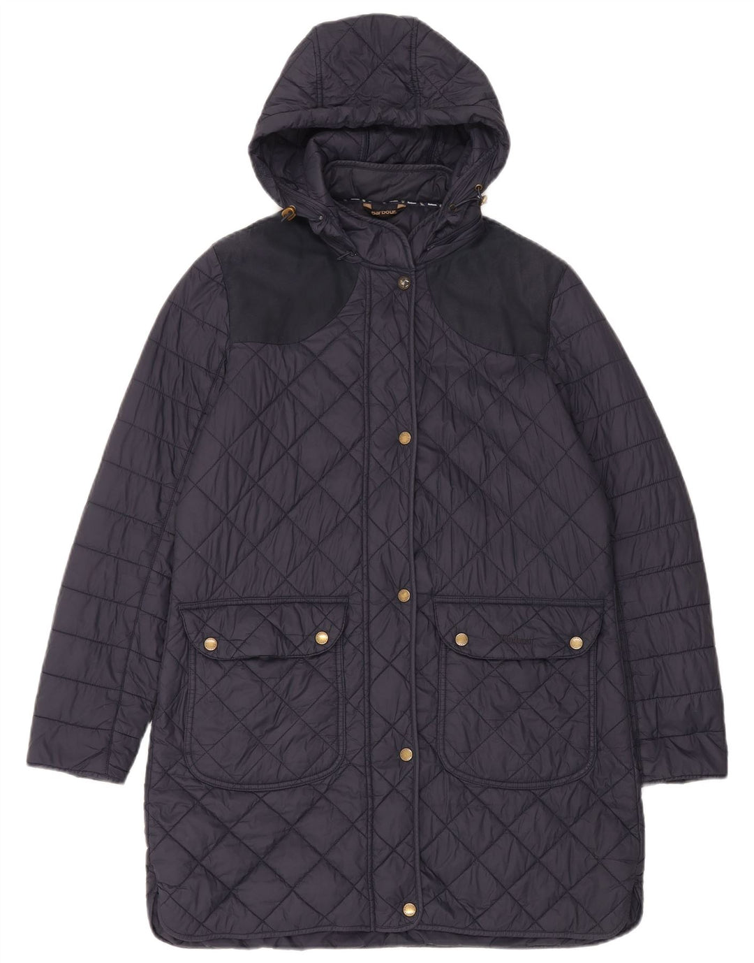 Sobretudo feminino acolchoado com capuz Barbour Reino Unido 14 grande azul marinho poliamida