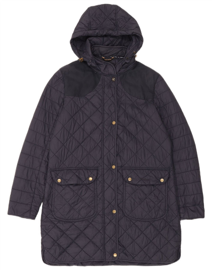 Sobretudo feminino acolchoado com capuz Barbour Reino Unido 14 grande azul marinho poliamida