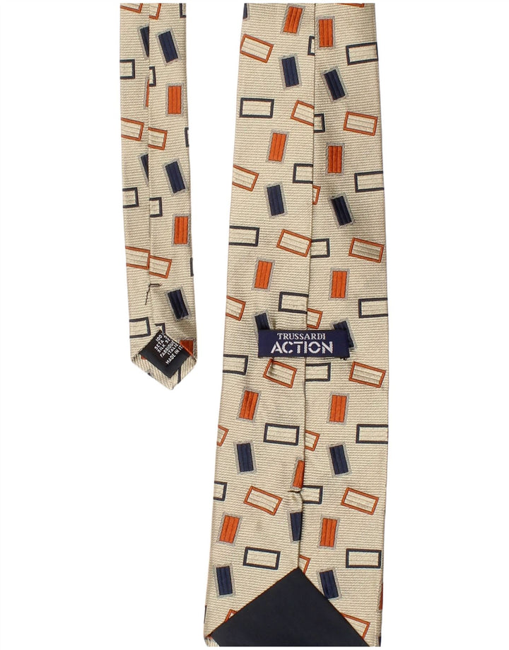 Trussardi Gravata masculina tamanho único bege seda geométrica clássica