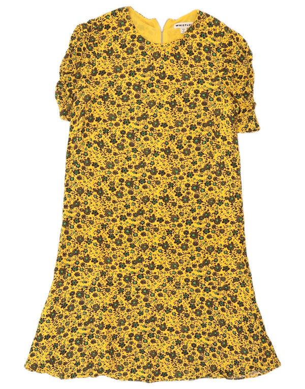 Vestido feminino Whistle A-Line UK 8 pequeno floral amarelo