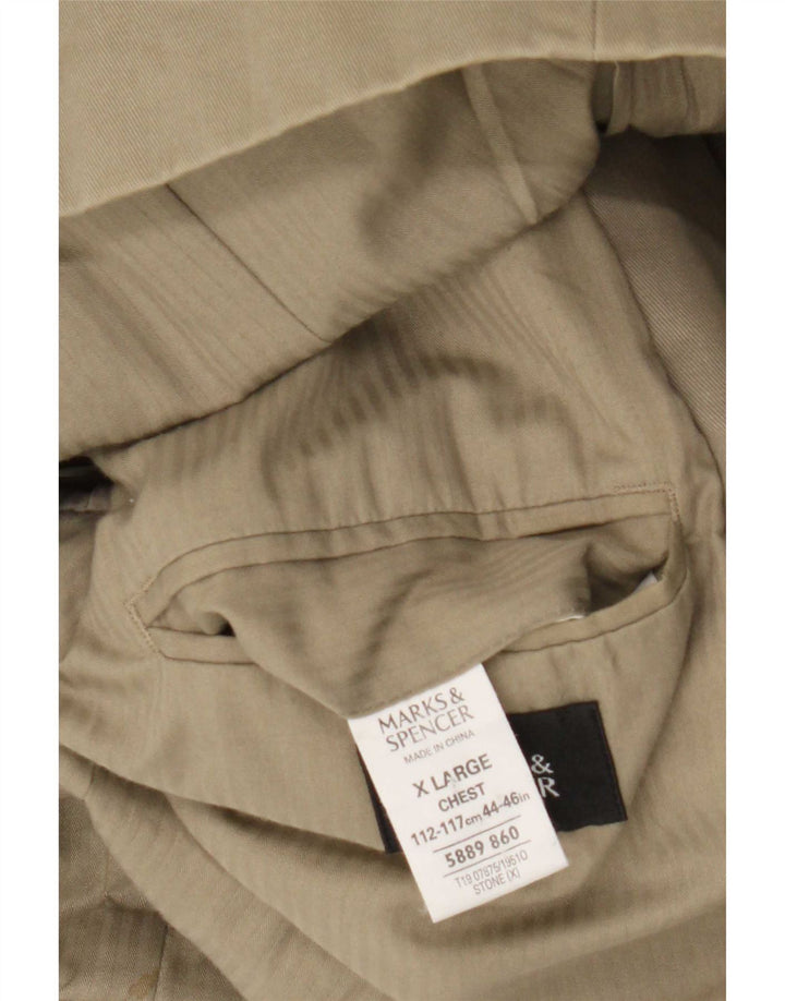 Jaqueta blazer masculina de 3 botões Marks & Spencer Reino Unido 44 XL algodão cáqui