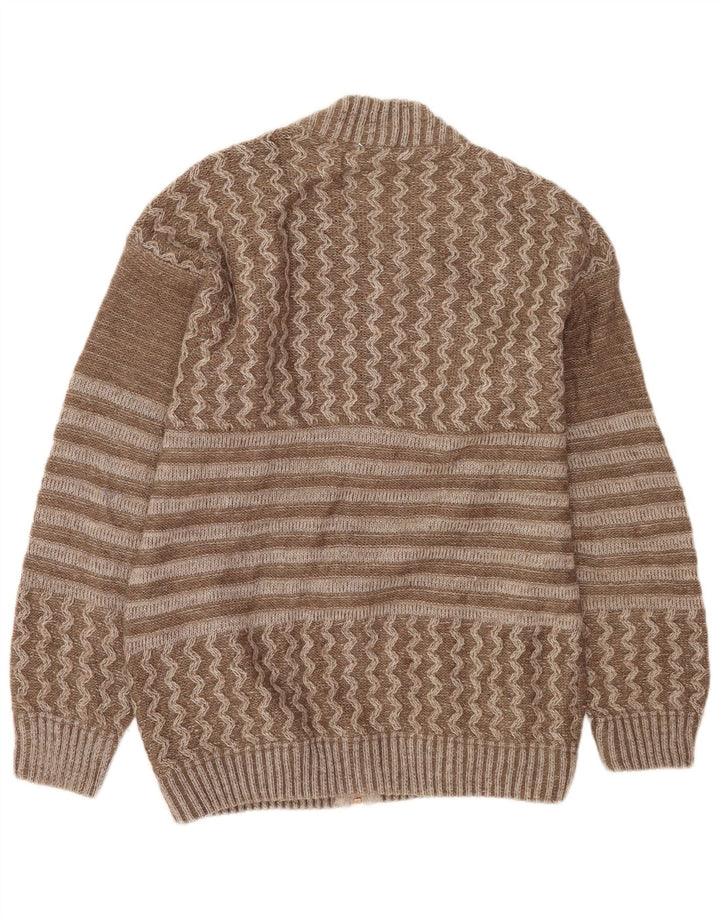 Suéter cardigã gráfico masculino vintage grande lã marrom patchwork