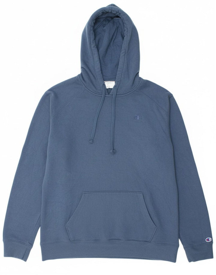 CHAMPION Mens Grant Fit moletom com capuz grande algodão azul