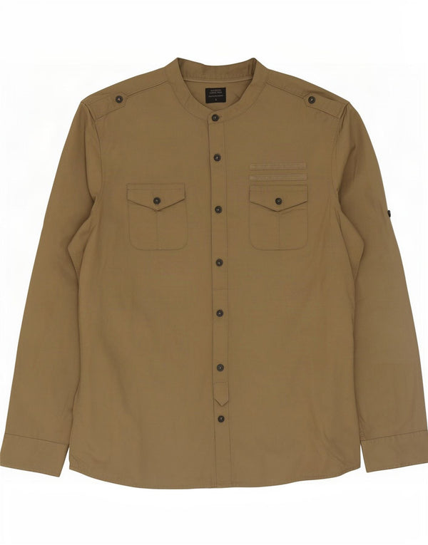 Camisa militar masculina vintage grande algodão bege
