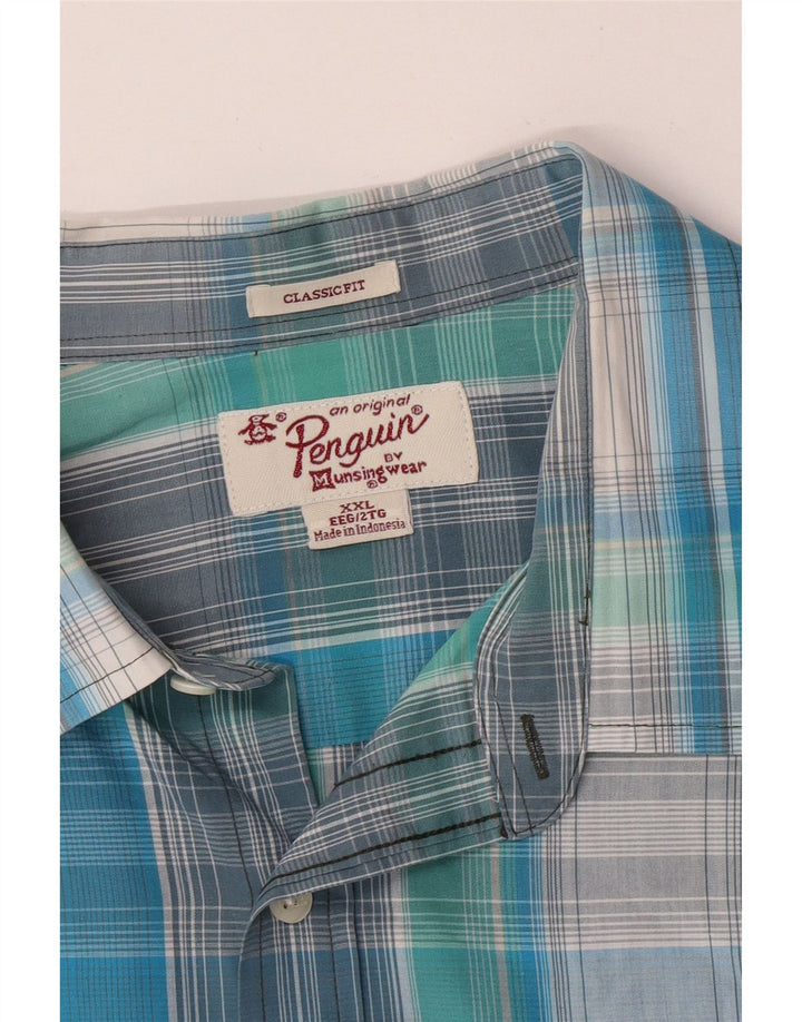 Camisa masculina clássica de ajuste Penguin 2XL xadrez azul