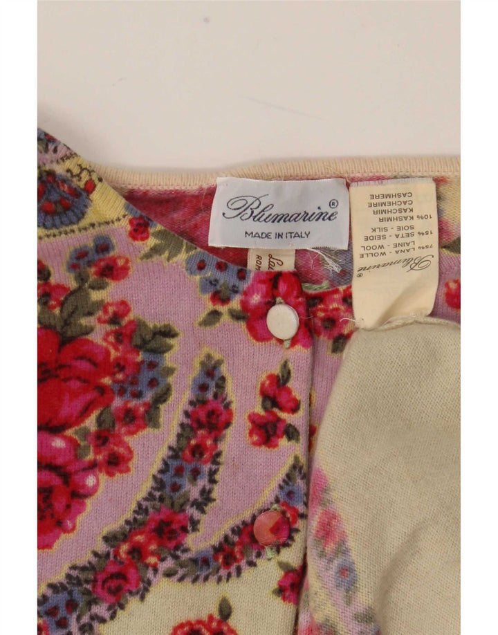 Suéter cardigã feminino Blumarine IT 46 grande lã floral multicolorida