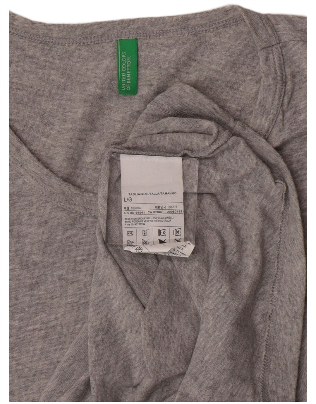 Benetton Camiseta masculina gráfica grande algodão cinza
