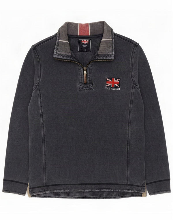 Fat Face Masculino Zip Neck Moletom Jumper Grande Algodão Azul