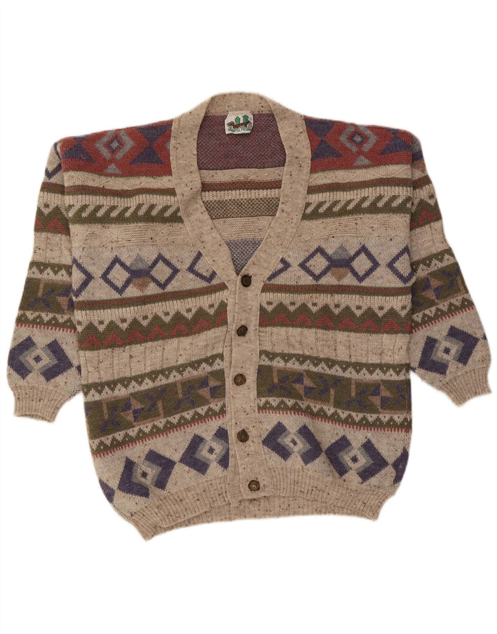 Suéter cardigã masculino vintage grande lã geométrica multicolorida