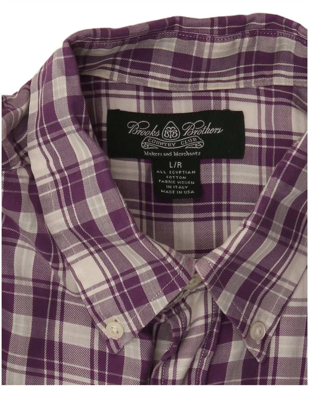 Camisa masculina de flanela BROOKS BROTHERS grande algodão xadrez roxo