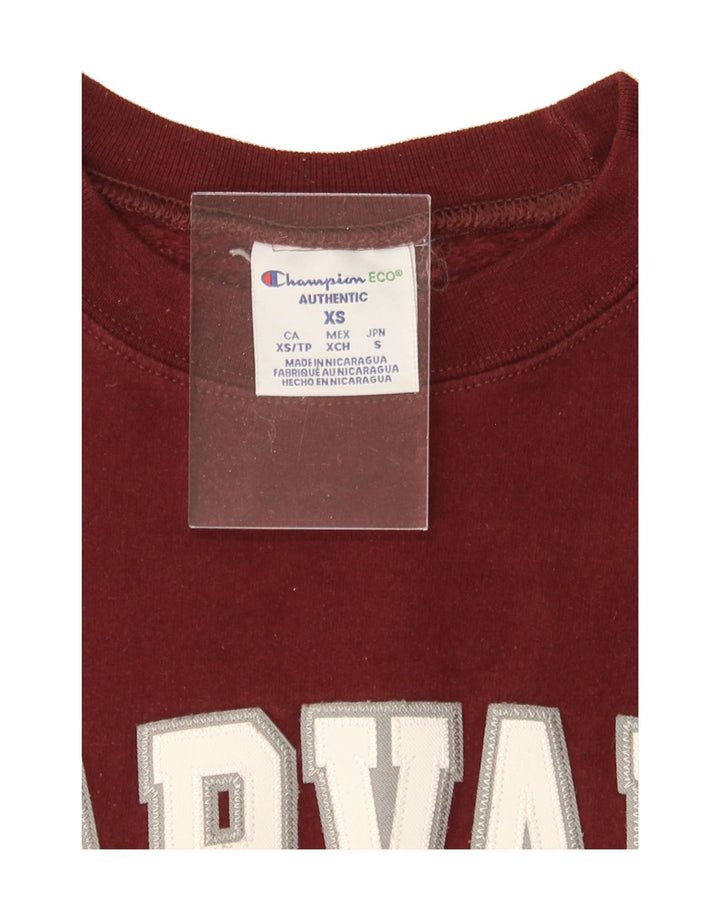CHAMPION Mens Harvard Graphic Sweatshirt Jumper XS Burgundy Cotton Vintage Champion and Second-Hand Champion from Messina Hembry 