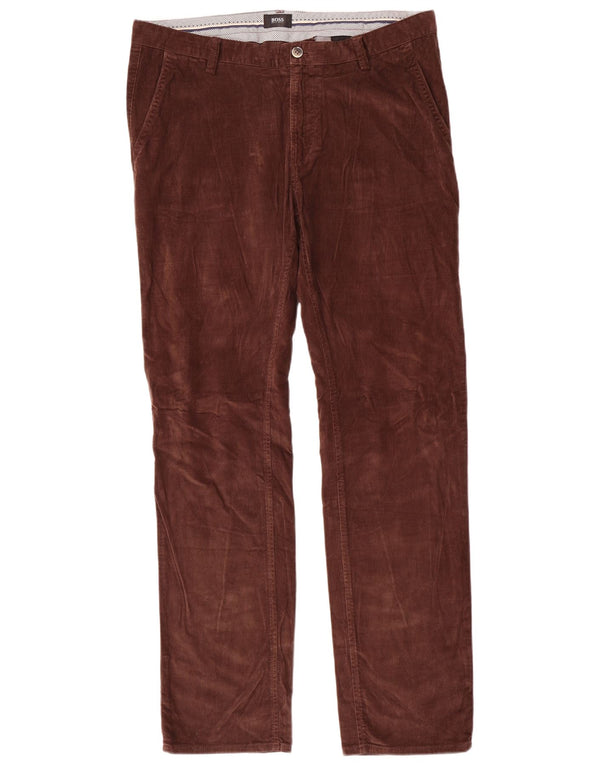 Calça masculina de veludo reto Hugo Boss IT 52 XL W36 L34 algodão marrom
