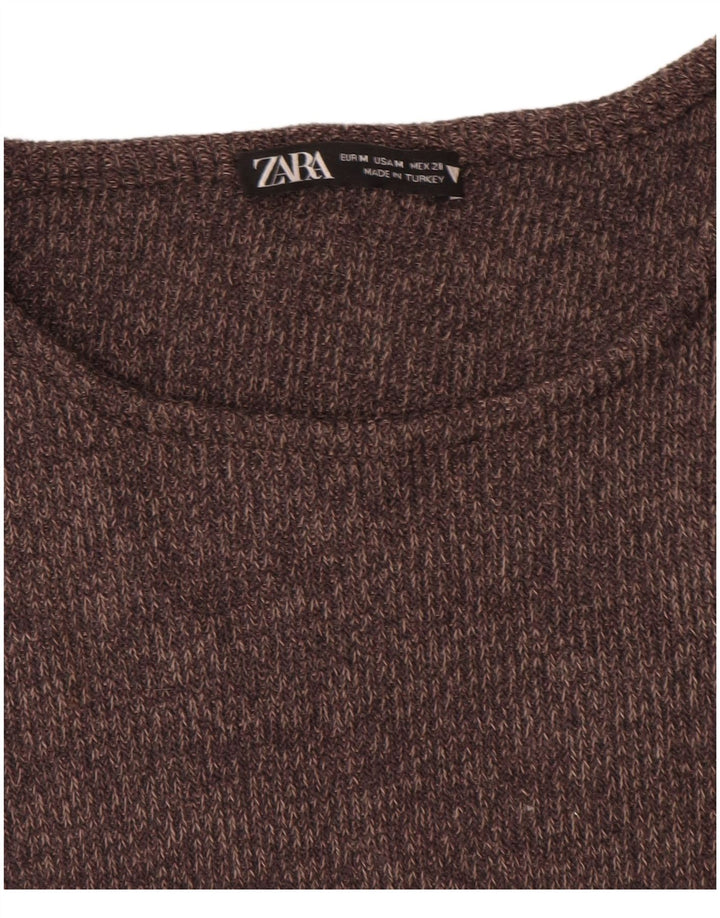 Zara Top feminino de manga comprida UK 12 poliéster marrom médio