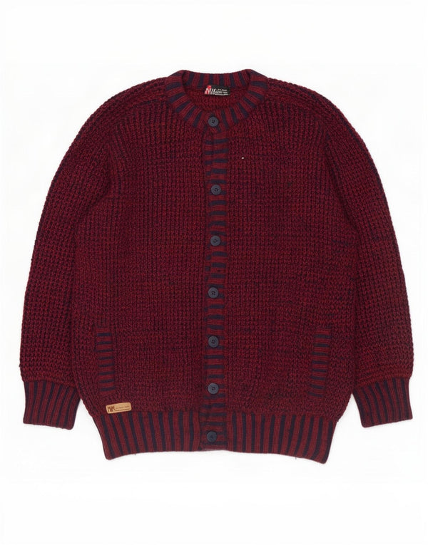 Suéter Cardigan Masculino Vintage XL Borgonha Salpicado